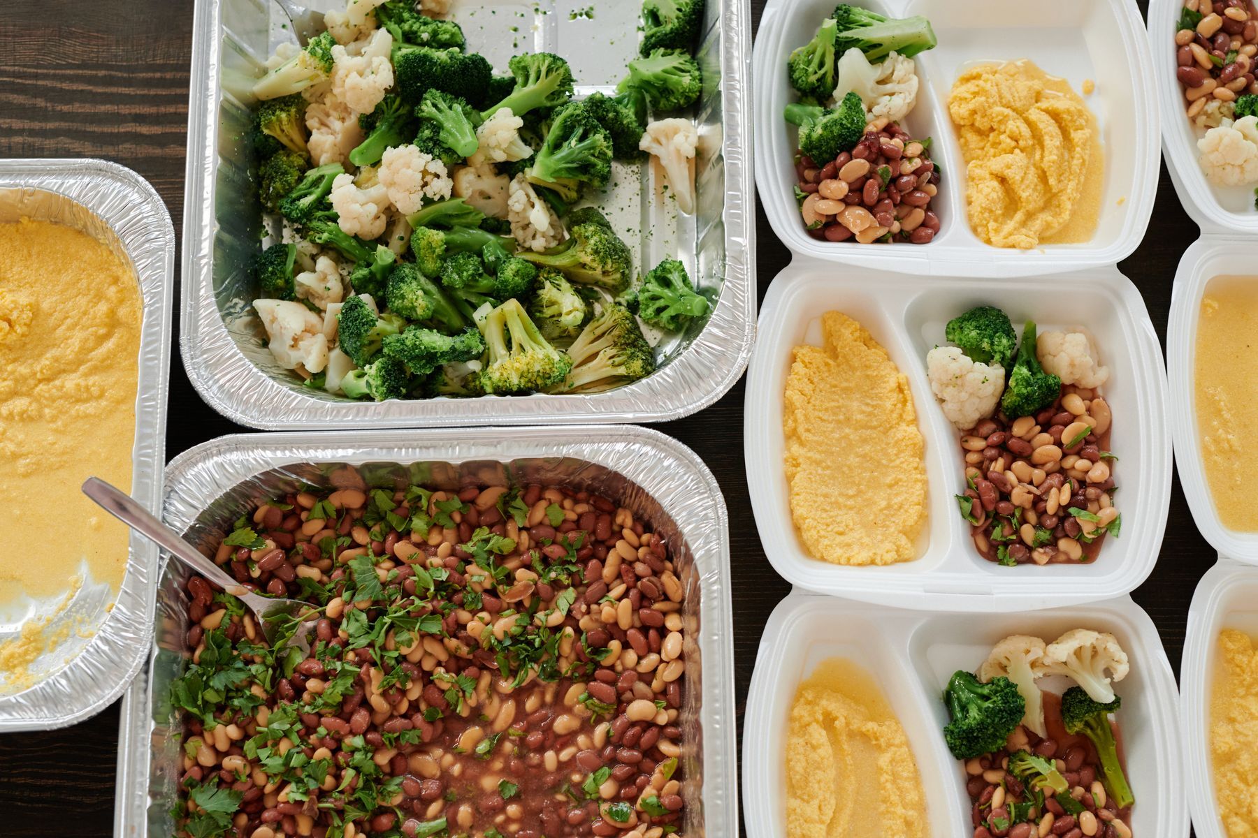Prepared meals portioned into containers